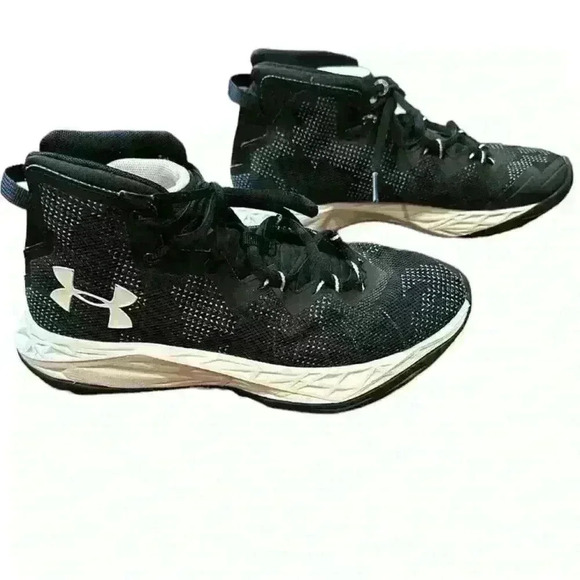 Under Armour Other - Under Armour Black and White High Top Shoes Kids Size 4 Youth